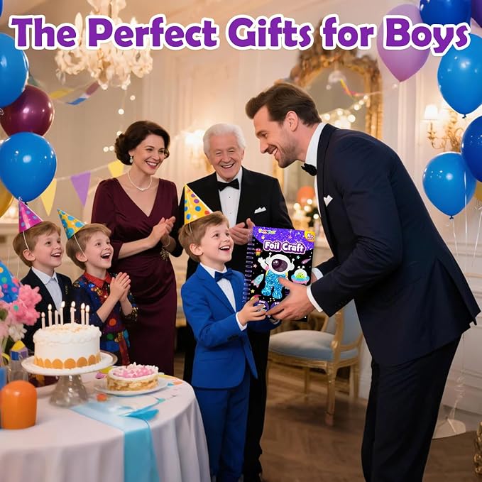 FUNNYB&G Foil Art Craft Kit for Boys 4-10 Years Old: Mess-Free & No-Glue - Image 9