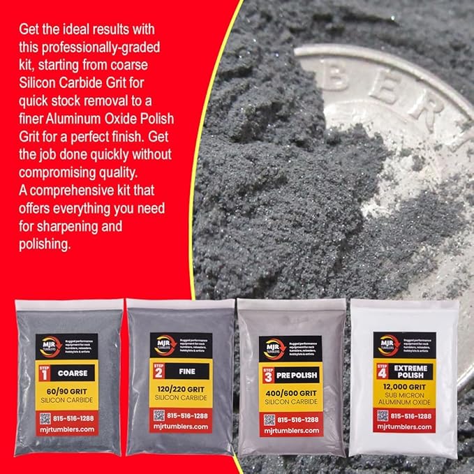 Refill Grit Kit w MJR Tumblers Premium Quality Extreme Polish 12,000 Grit Sub Micron Aluminum Oxide Polish for Unparalleled Result. For 30lb Rock Tumblers w Silicon Carbide, Disabled and Veteran Owned