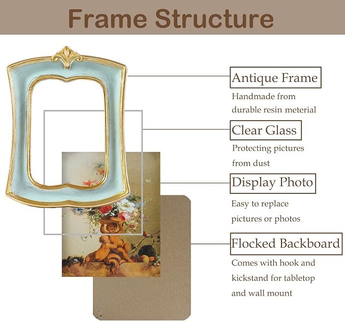 Vintage Picture Frame 5x7 Antique Ornate Photo Frame Tabletop and Wall Hanging - Image 5