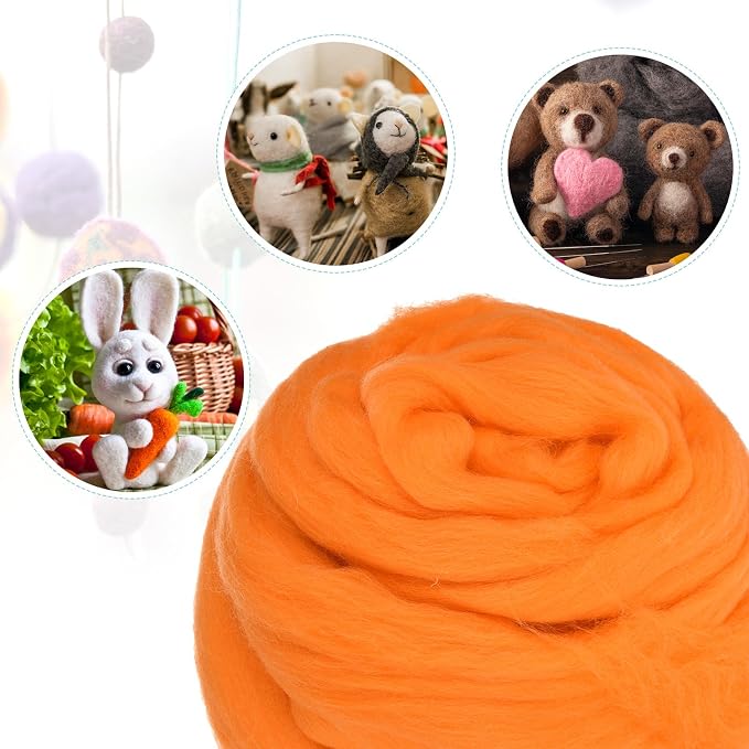uxcell Needle Felting Wool, 3.5 Oz Nature Fibre Wool Yarn Roving - Image 4