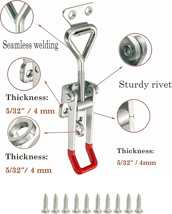 2Pack Stainless Steel 304 Adjustable Toggle Clamp Catch Clasp With Lock Hole, Heavy Duty Quick Release Clamp Anti-Slip Push Pull Toggle Clamp w/Free Screws (Model: 4001 with Lock Hole-S)