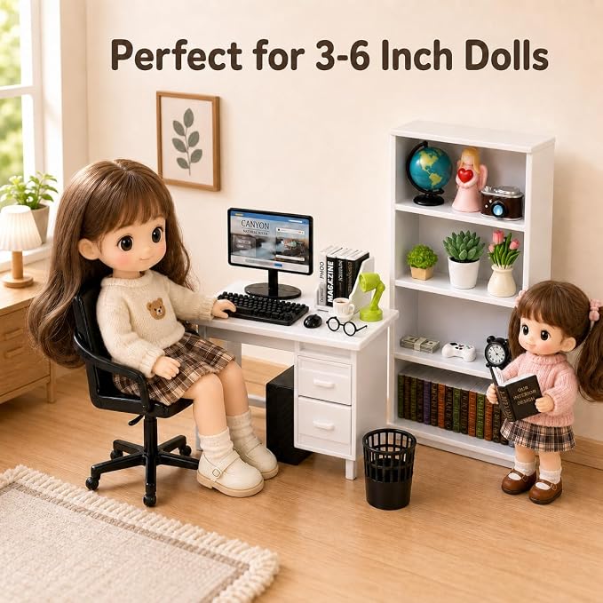 1:12 Scale Miniature Dollhouse Office Furniture Set 39pcs – Realistic Computer - Image 4