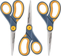 Westcott 8-Inch Titanium-Bonded Non-Stick Straight Scissors with Adjustable Glide Feature for Office and Home - Gray/Yellow, 3 Pack