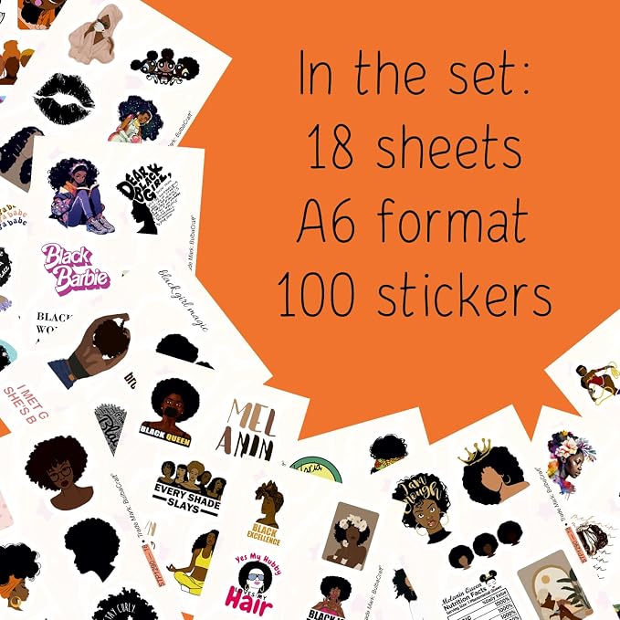 BulbaCraft 100Pcs Black Girl Stickers - Image 2