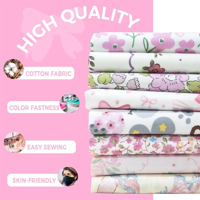 Aubliss 8pcs Fat Quarter Fabric Bundles Quilting Cotton Craft Fabric Pre-Cut - Image 3