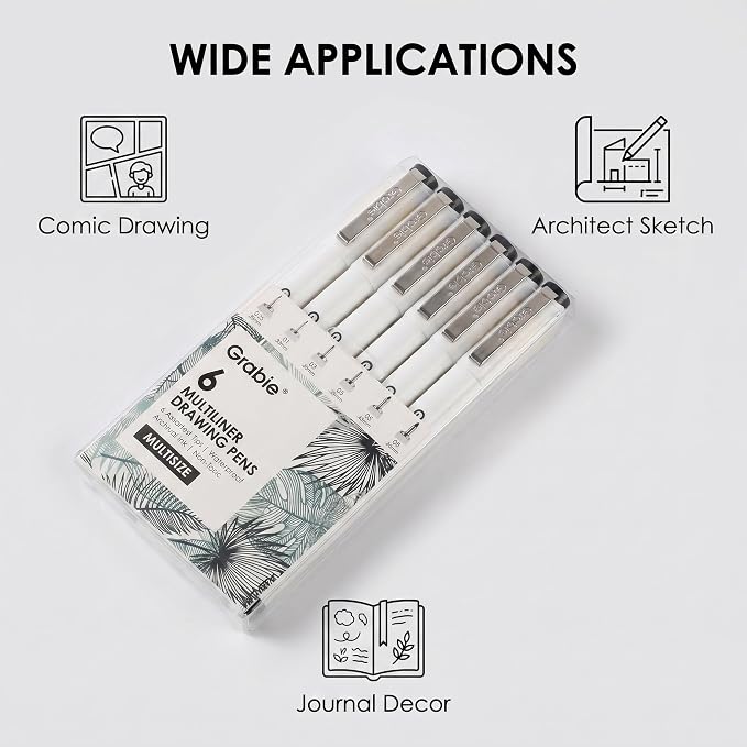 Grabie Micro Fineliner Pens, 6 Black Fine Line Waterproof Drawing Pens - Image 8