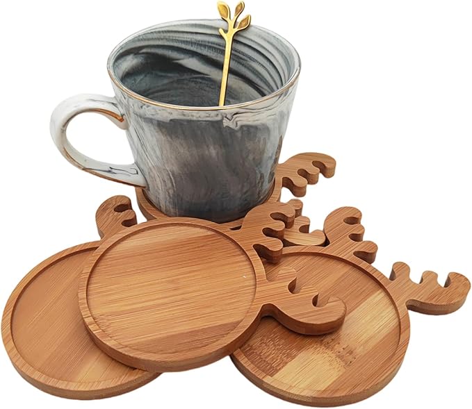 4PCS Mosaic Bamboo Coasters for Crafts, Blank Base Trays, Drinking Cup Coaster - Image 4
