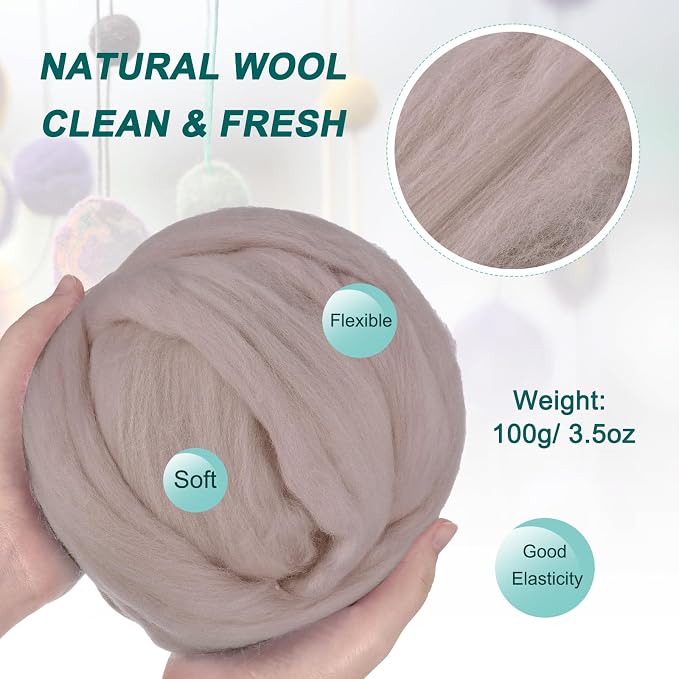 uxcell Needle Felting Wool, 3.5 Oz Nature Fibre Wool Yarn Roving - Image 2