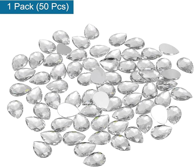 MECCANIXITY 50PCS Flat Back Acrylic Teardrop Gems 10x14mm Artificial Rhinestones - Image 3