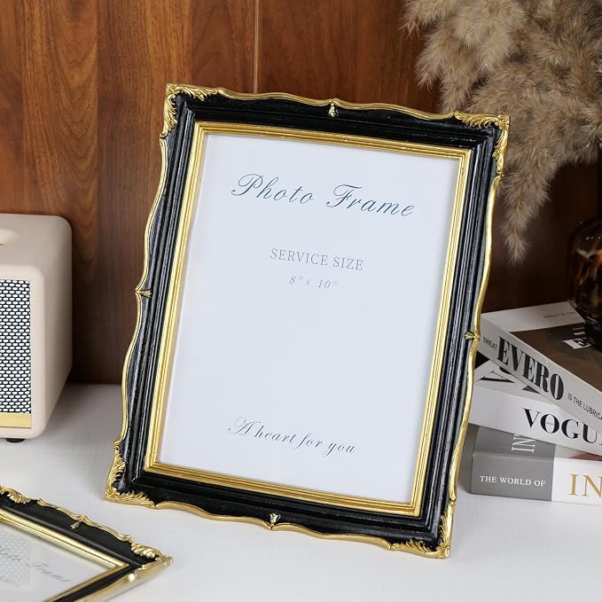 Cuspin 8x10 Picture Frame Black and Gold Frames, Ornate Textured Hand-Crafted - Image 3