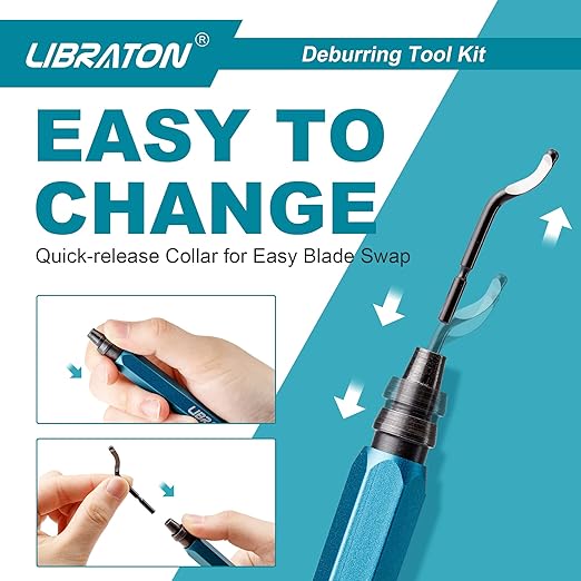 Libraton Deburring Tool with 11 High Speed Steel Blades (BS1010), 360 Degree Rotary Head Deburring Tool for Metal, Resin, Aluminum, Copper, Plastic, 3D Printing, Wood