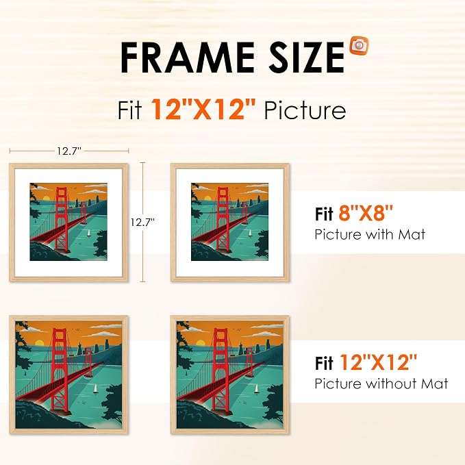 FIXSMITH 12x12 Picture Frame Natural Set of 2, Photo Frame - Image 2