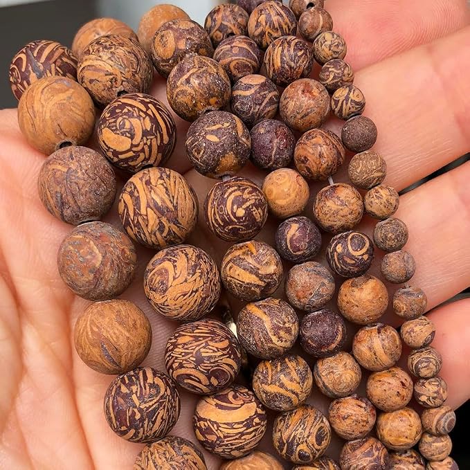 10mm Matte Brown Pictures Jaspers Bead, 15-Inch Matte Round Loose Stone Beads - Image 8