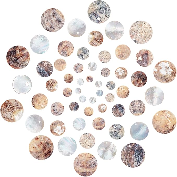 SUNNYCLUE 1 Box 60Pcs Natural Flat Round Seashells Pendant Mussel Shell Coin - Image 2