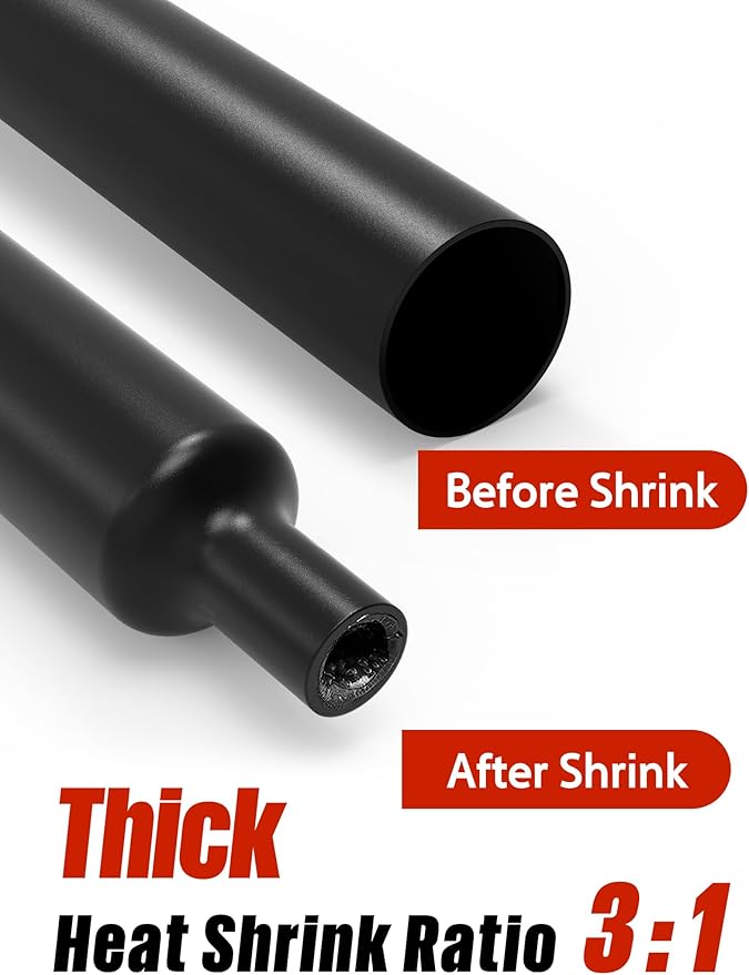Lsnisni 3:1 Heat Shrink Tubing Ø5/8inch ＆ 3/4inch 13ft, Marine Grade Waterproof, Dual Wall Adhesive Lined, Heat-Shrink Tubing Black (Ø3/4” 13ft)