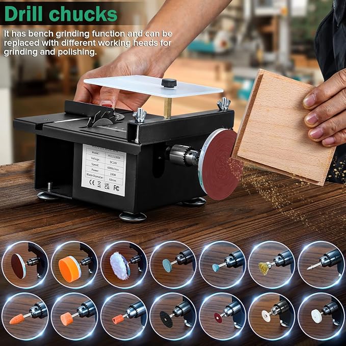 Mini Multi Functional Table Saw, mini Table Saws for Crafts, Portable Mini Desktop Electric Saw for Wood Cutting, Height & Angle Adjustable with More Accessories, for Wood, Plastic Acrylic Cutting