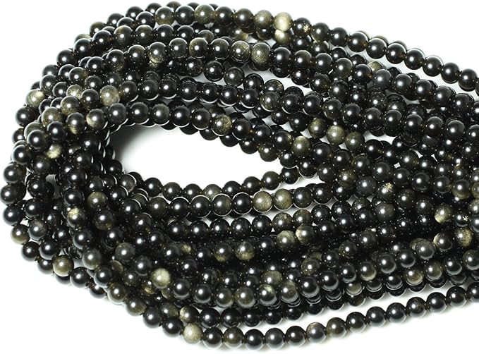 60PCS 6mm Natural Golden Obsidian Gemstone Round Loose Beads Crystal Energy by CHEAVIAN
