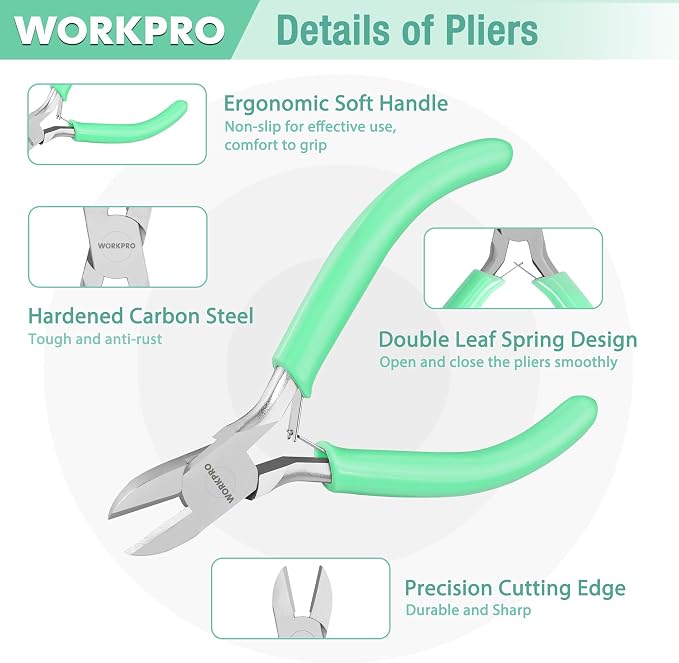 WORKPRO Jewelry Pliers Set, 3-Piece Mini Jewelry Tool Kit—Purple Needle Nose - Image 4