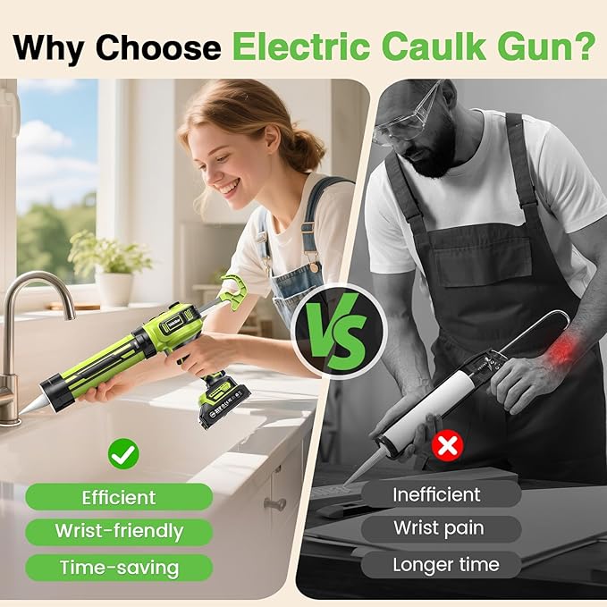Electric Caulking Gun 20V, Cordless Caulking Gun with 2 x 2.0Ah Batteries, LED Light, Variable Speed, 10 OZ-10.1 OZ Battery Sealant Gun Tool for Filling, Sealing
