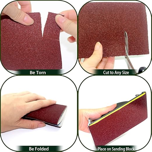 Ready-to-wrap Ready-to-Cut 4 inch Wide by 6.56 feet Long x 5pcs Abrasive Sand Paper Rolls 60grid 80grid 120grid 180grid 240grid (320.400.600.800.1000grid)