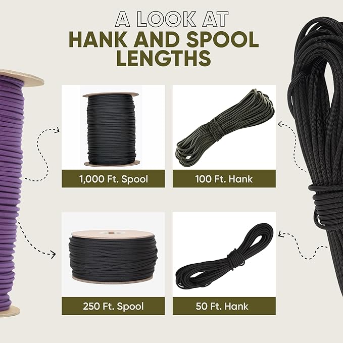 The Paracord Store | Type III 550 Paracord - 100 FT Hank, Neon Orange | Heavy Duty 7 Strand Tactical Paracord - USA Made Nylon Outdoor Parachute Cord for Camping, Fishing & More - Survival Cord