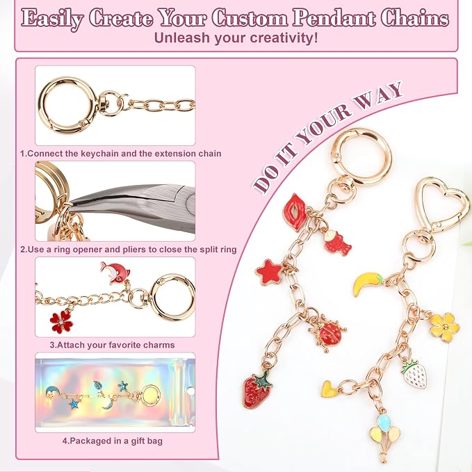 Modacraft 475 Pcs Gold Charms Lip Gloss Keychain Making Kit - Image 4