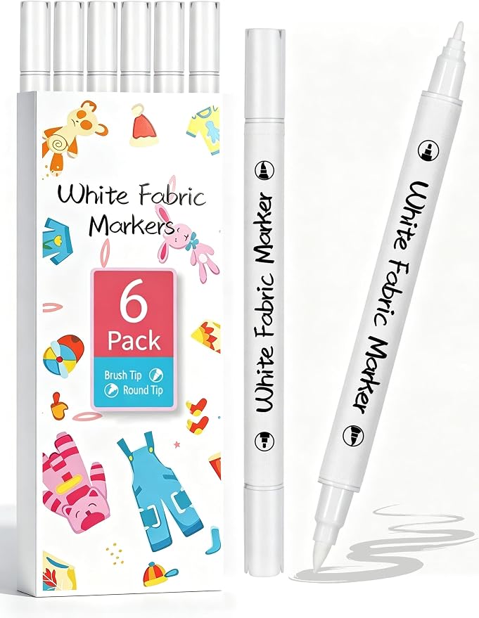White Fabric Markers for Clothes 6PCS, Dual-Tip Fabric Permanent Paint Pens by Unknown