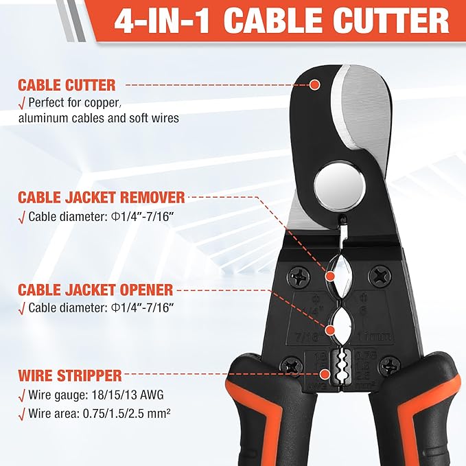 ValueMax 7 Inch Wire Stripper, Cable Cutters, Jacket Removal Cable Stripper, Wire Cutter for Copper, Aluminium Solid and Standard Wire, 4 in 1 Electrical Wire Stripper Tool