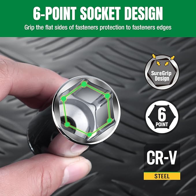 SK 1/2" Drive Socket Set, Deep SAE Sockets, 11-Piece 7/16" to 1-1/16", SuperKrome Finish, Premium CR-V Construction, with Aluminum Socket Organizer
