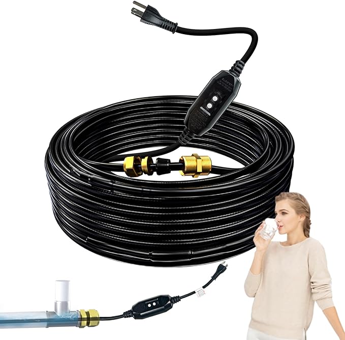 HEATIT NSF/ANSI/CAN 61 Certified Heating Cable for Drinking Water Self Regulating In Pipe Heat Tape Pre-Assembled Pipe Freeze Protection 120V, 65FT