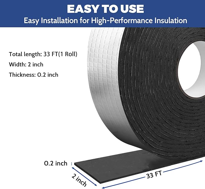 DGSL Pipe Insulation Wrap, 2" Wide X 33 Ft (1 Roll) Pipe Insulation Foam Tube, Self-Adhesive AC Line Insulation for Winter Freeze Protection