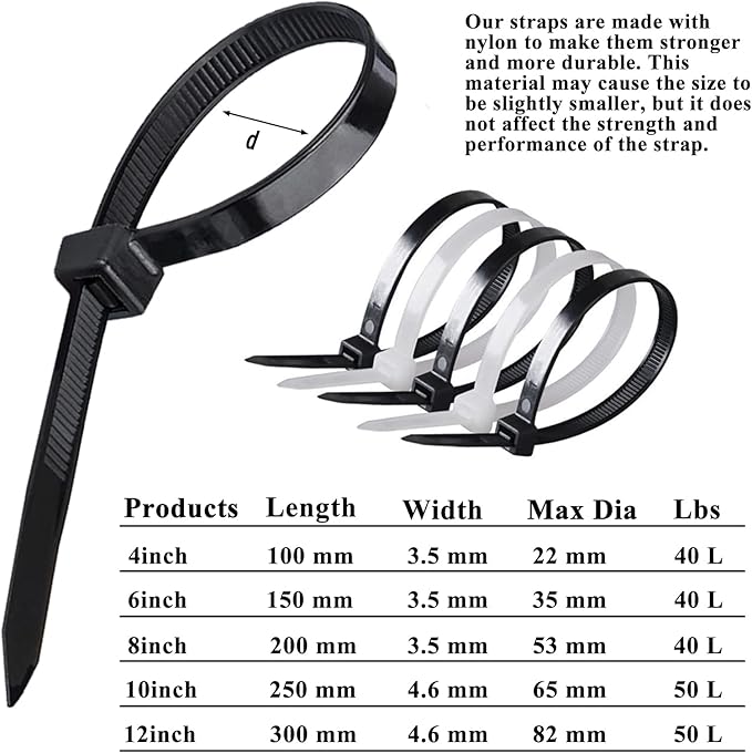4 Inch Black Cable Tie Zip Ties Nylon Zip Ties Plastic Ties 100Pcs