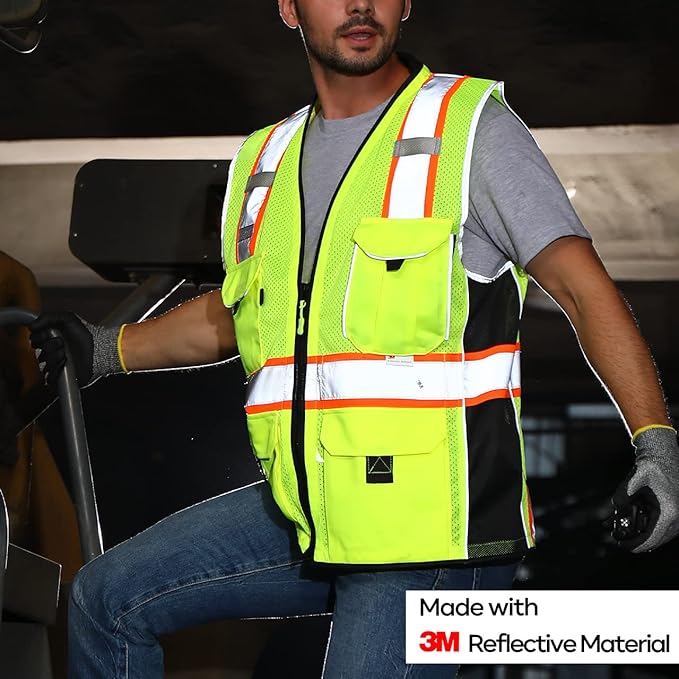 Neopelta Reflective Safety Vest Yellow Mesh, Made with 3M Reflective Tape, Heavy Duty Vest with ID pocket, Padded Neck, Yellow S