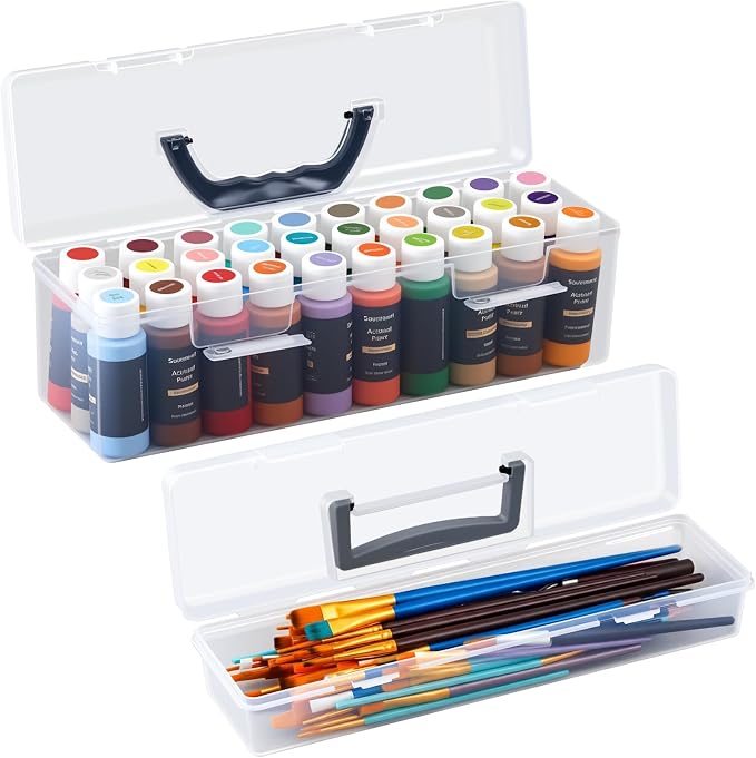 Geelin Clear Paint Storage Box and Paint Brush Storage Box Set, 30 Bottles by Geelin