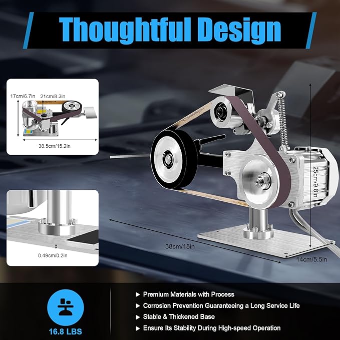 Belt Sander Electric Sanding Polishing Grinding Machine Vertical & Horizontal Use Woodworking Bench Sander Speed | Rotating Angle Adjustable for Metal Processing Jewelry Making Acrylic Polishing