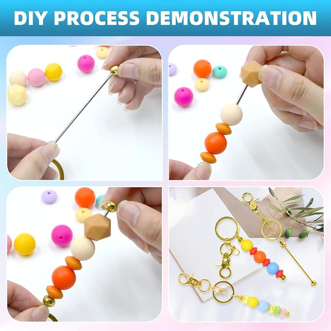 80 Pcs Beadable Keychains Bulk Kit – DIY Keychain Making Supplies - Image 4