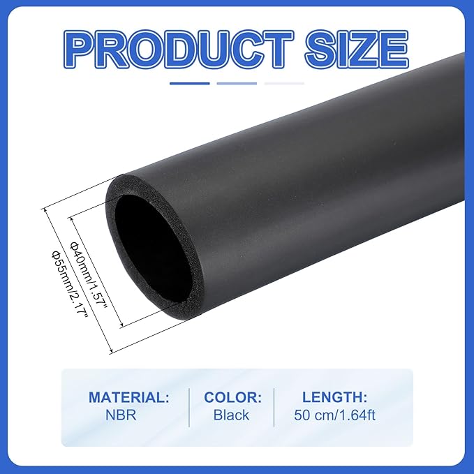 uxcell Pipe Insulation Tube Foam, 1-9/16" ID x 1/3" Thick x 1.64ft Foam Pipe Cover Non-Slip Hollow Tubing Guitar Air Conditioner Stand Fitness Equipment Handles, Black