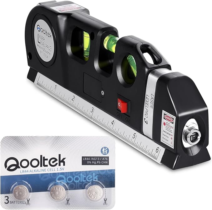 Laser Level Multi Tool, Multipurpose Cross Line Laser leveler Kit Tools with Metric Rulers 8ft/2.5M for Hanging Pictures Cabinets Tile Curtains Walls by Qooltek