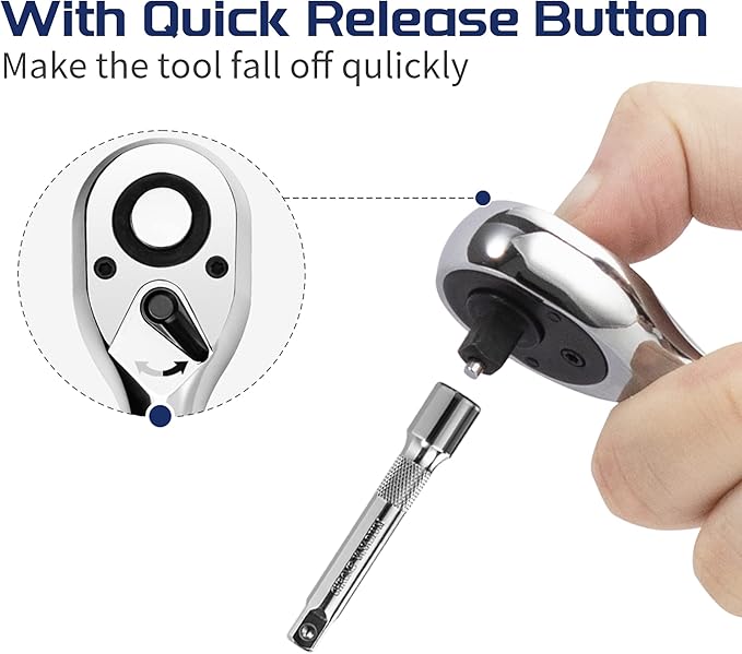 1/2-Inch Drive Ratchet Wrench, 1/2 Ratchet Wrench Long Handle, Socket Wrench, 72-Tooth Quick-release Reversible Cr-Mo Head, Chrome Steel Made - 20''51cm