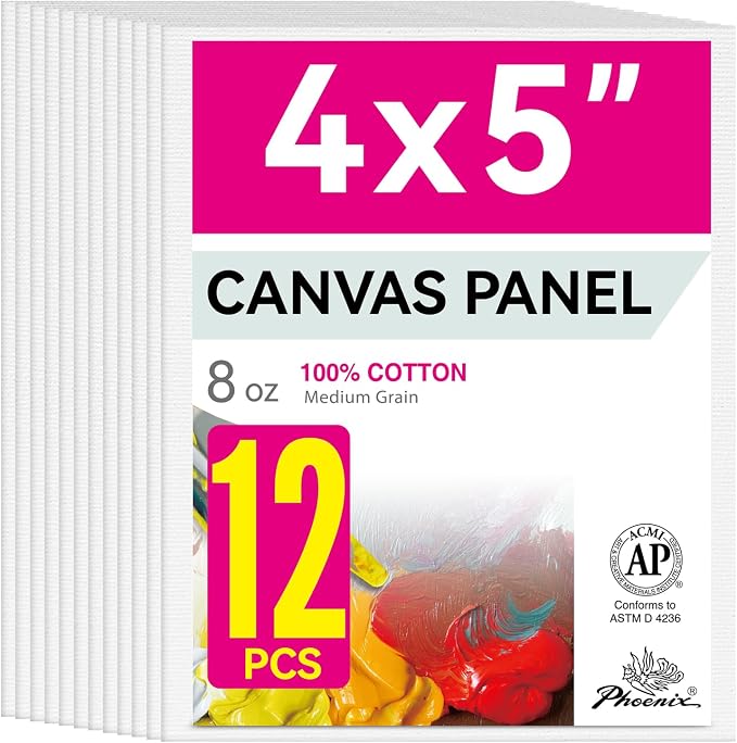 PHOENIX Small Painting Canvas Panels 4x5 Inch, 12 Value Pack - 8 Oz Triple by PHOENIX