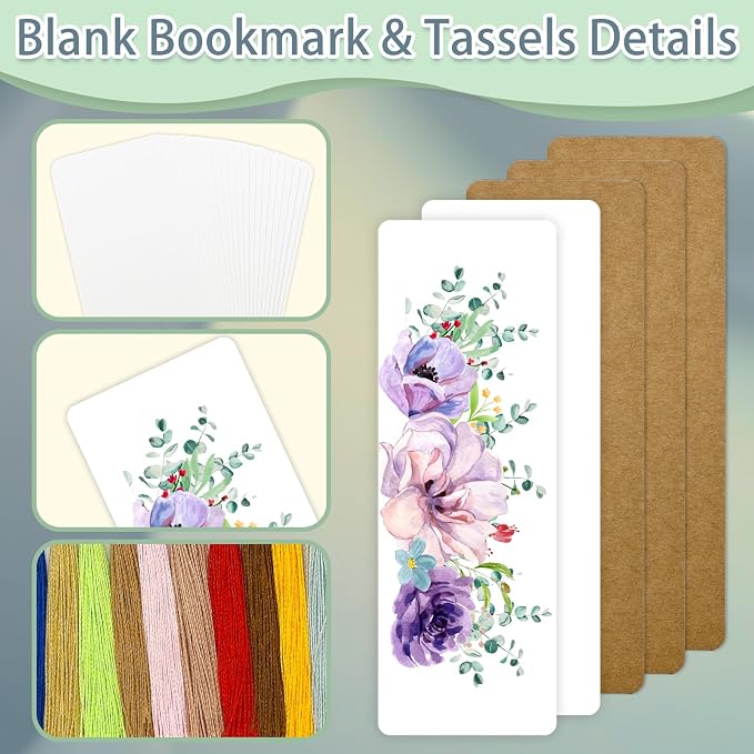 DSYIL 50 Sets Blank Bookmarks Making Kit, 50 Colorful Tassels - Image 5