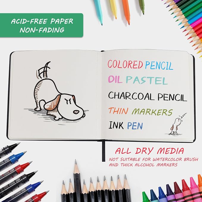 Vanrtto Hardcover Sketch Book, Square Mixed Media Sketchbook 8x8 in 2 Pack | - Image 3