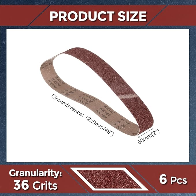 6Pcs Sanding Belts 2 x 48 Inch 36 Grit Aluminum Oxide Abrasive Sandpaper for Belt Sander Metal Grinding Wood Working Weld Rust Removal
