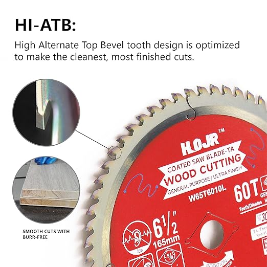 Circular Saw Blades Woodworking TA Series,6-1/2" 60-Tooth 5/8" Arbor,Ultra Finish/General Purpose,Special Anti-Thermal Adhesion Coating on Cutting Edges -TA,High Finish,Long Life,6-1/2" 60T TA