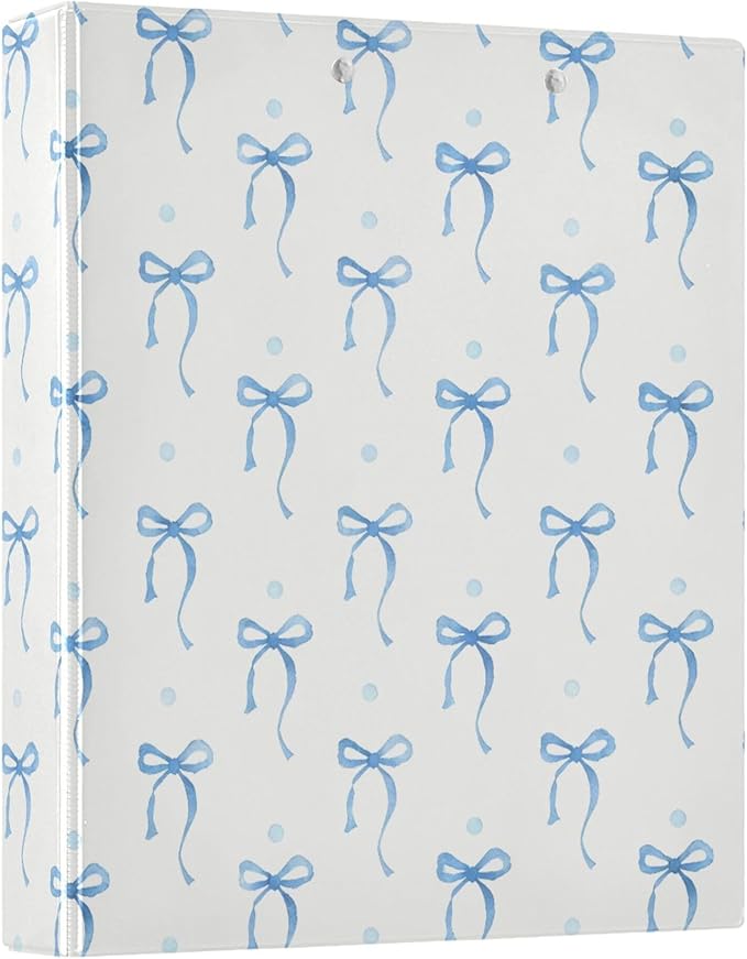 Blue Bow Round Ring Binders 1.5 Inch Ribbon Bow Knot 3 Ring Clipboard Binder by Wamika