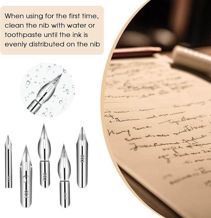 12PCS Comic Pen Nibs Set, Oblique Calligraphy Dip Pen Nib Holder - Image 3