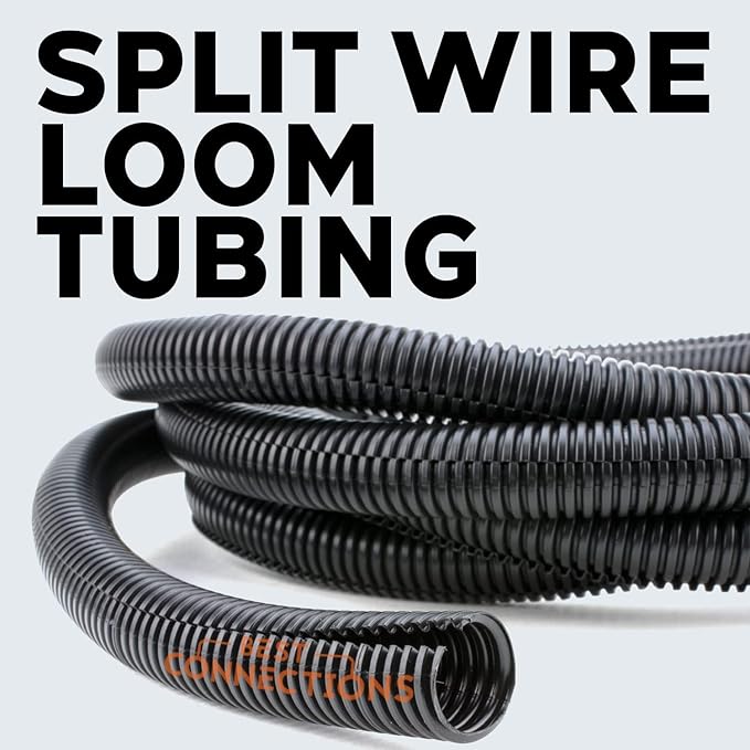 BEST CONNECTIONS (1/2" x 50 ft) Split Wire Loom Flex-Guard Convoluted Tubing Protective Split Cable Sleeves for Automotive Home Industrial Electrical Wires Chemical Resistant Conduit Black