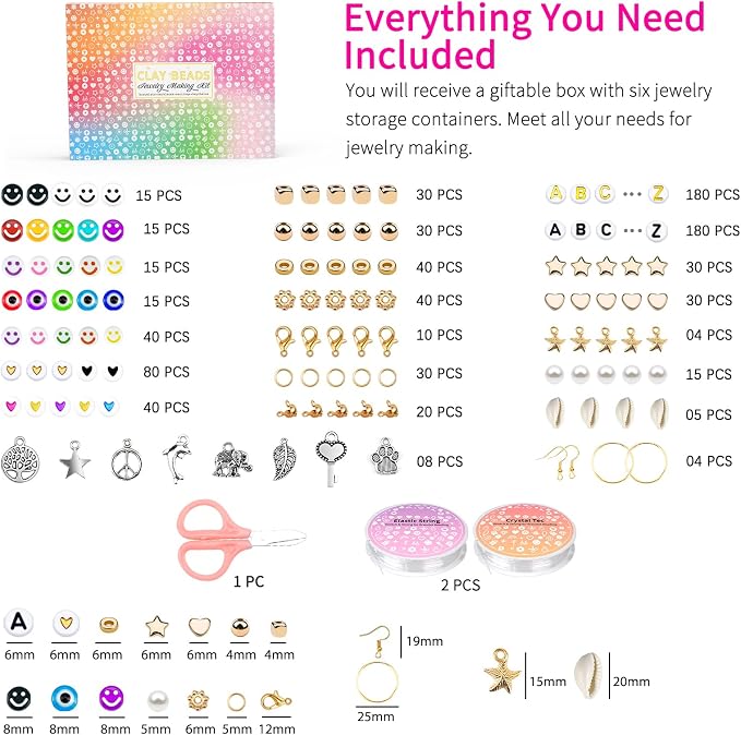 20, 120 Colors 6 Boxes Polymer Beads Spacer Heishi Beads & Jewelry Kit - Image 3