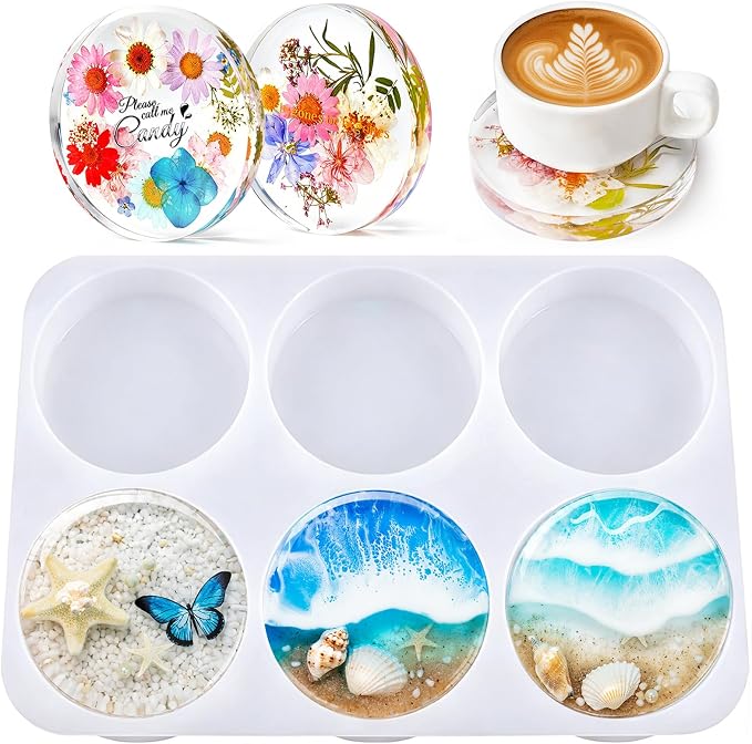 HeyClear Silicone Molds for Resin Coasters, 6-Cavity Round Epoxy Resin Molds by HeyClearResin