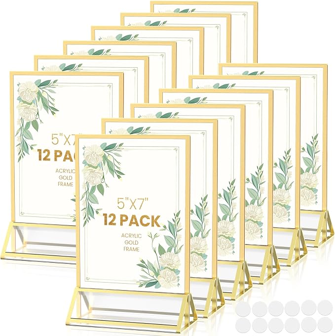 Gold Frames 5X7 Acrylic Sign Holder Double-Sided Picture Frames，12 PCS | by AcrylicSignHolderMahjongRacks%EF%BC%8CMahjongBags